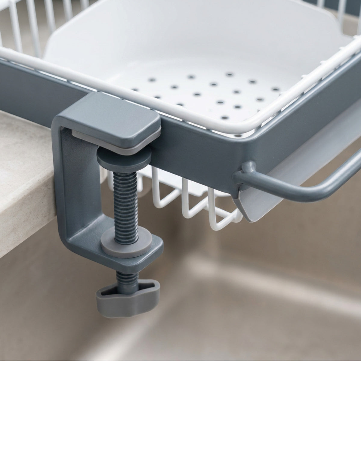 Zbwmk Clamp-On Cantilever Sink Draining Rack White Slate - Detail view