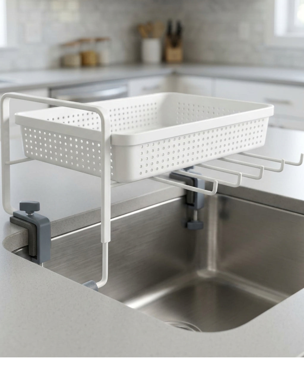 Zbwmk Clamp-On Cantilever Sink Draining Rack White Slate - Lifestyle view
