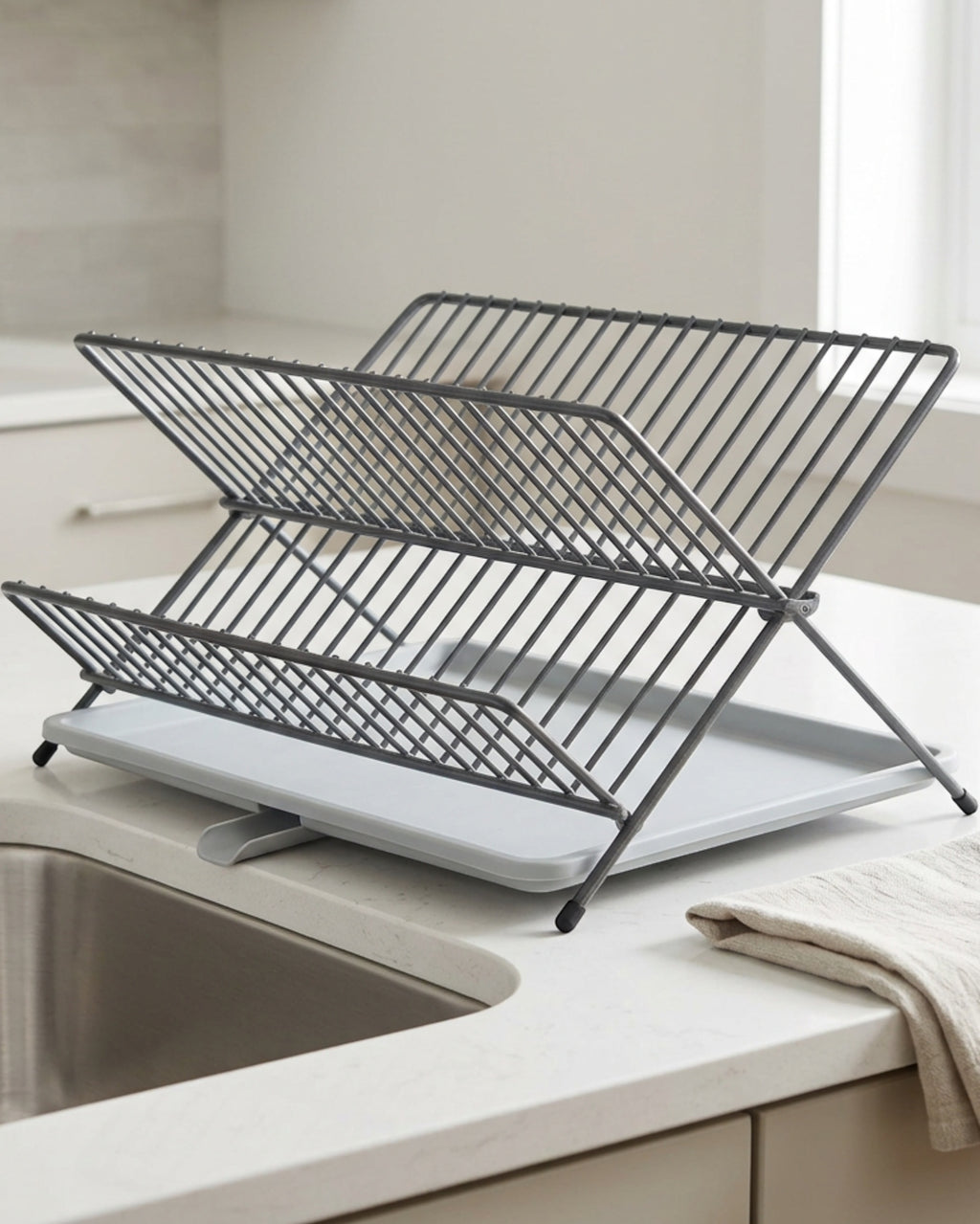 Zbwmk Folding A-Frame Dish Draining Rack Graphite Gray - Lifestyle view