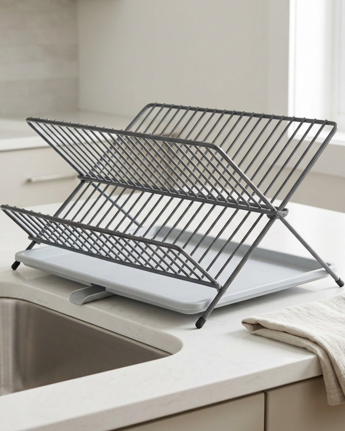 Zbwmk Folding A-Frame Dish Draining Rack Graphite Gray - Lifestyle view