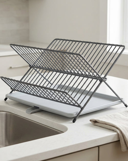 Zbwmk Folding A-Frame Dish Draining Rack Graphite Gray - Lifestyle view